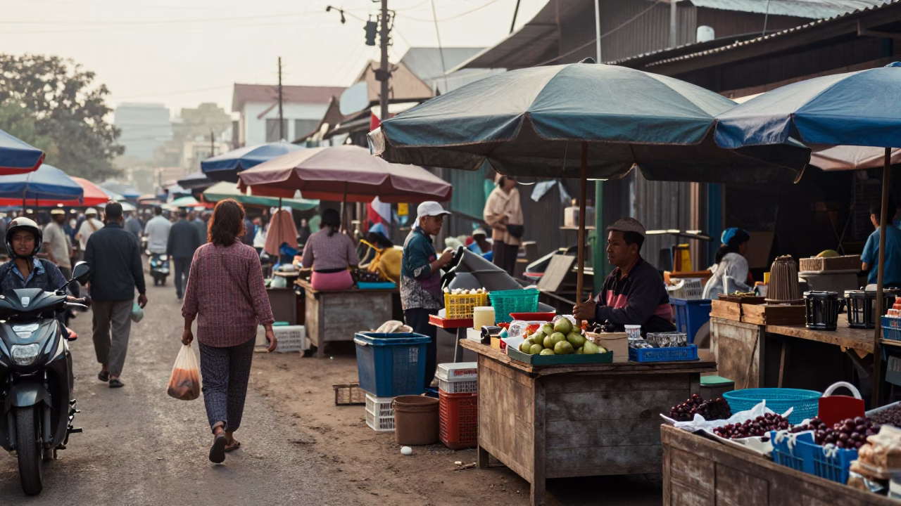 Market Scene in Phnom Penh at The Early Morning Light in in Phnom Penh, Cambodia
