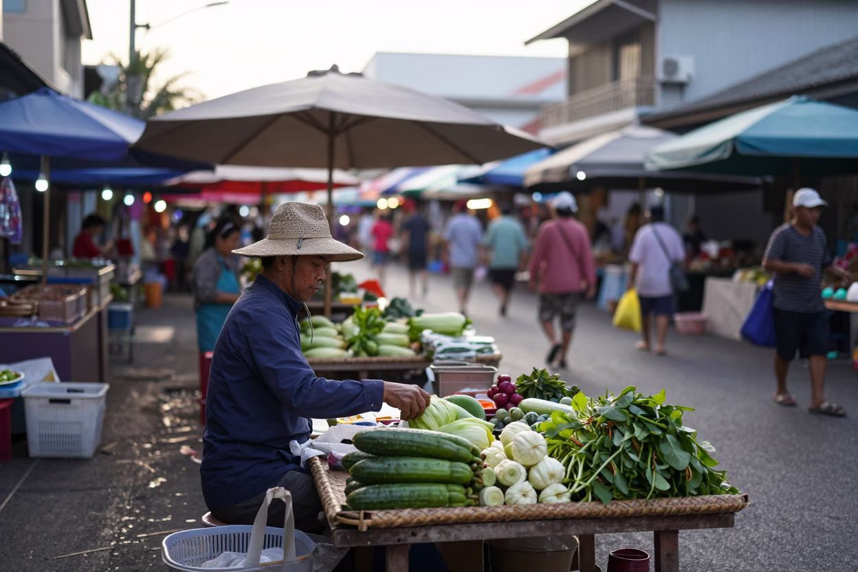 Market Scene in Phuket at The Early Morning Light in in Phuket, Thailand