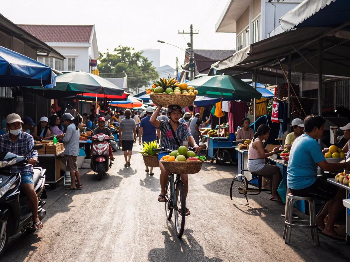 Market Scene in Phuket at The Late Morning Light in in Phuket, Thailand