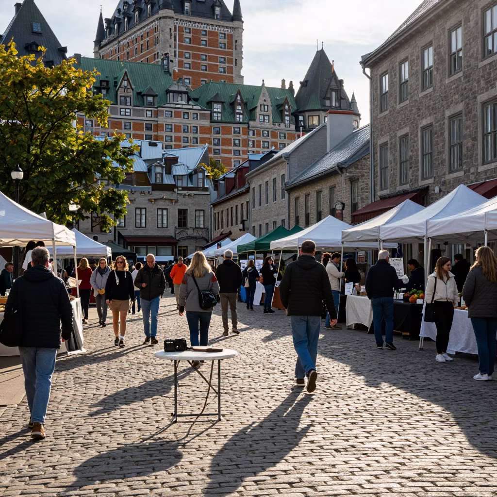 Market Scene in Quebec City at The Late Afternoon Light in in Quebec City, Quebec, Canada