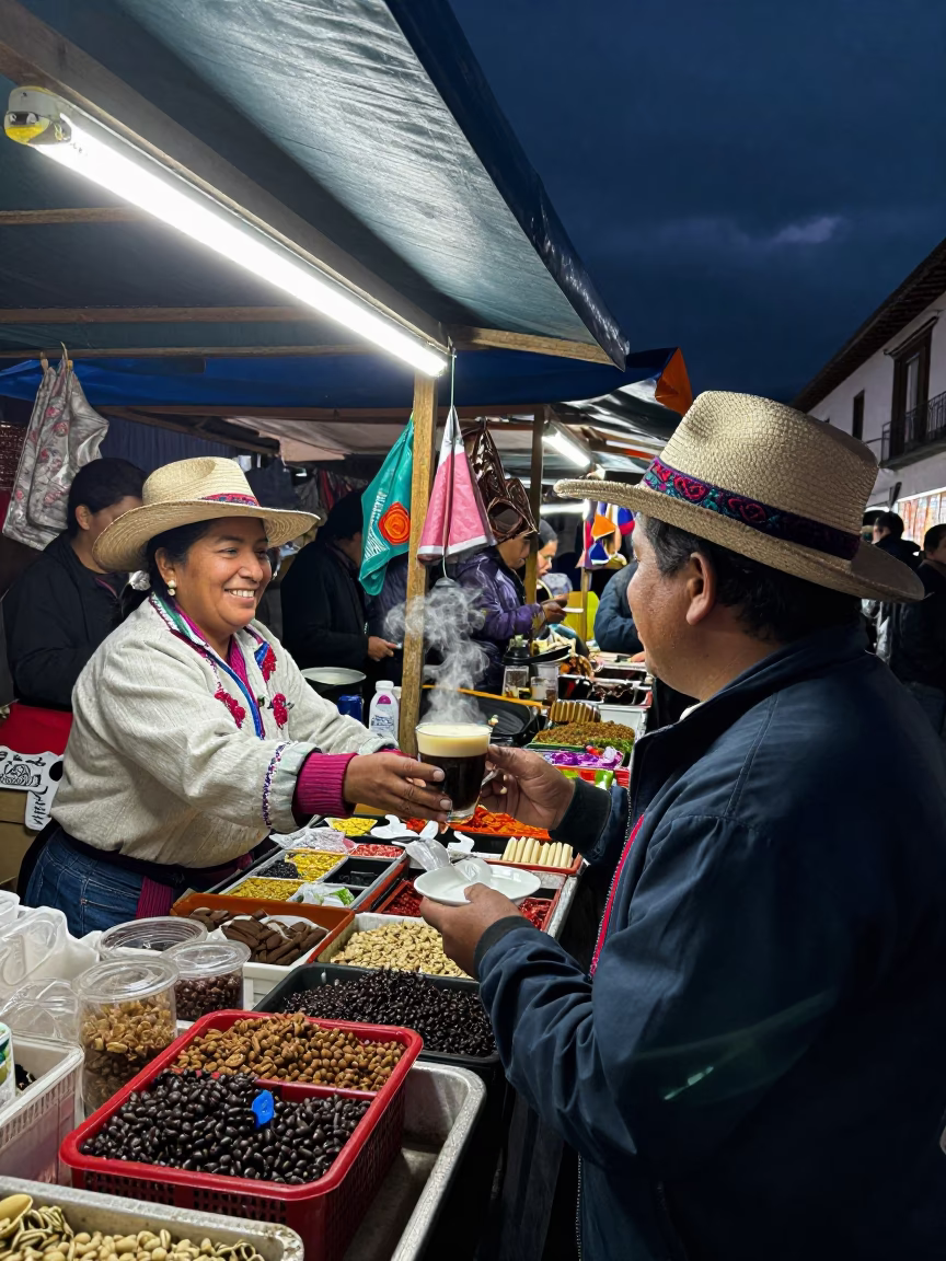 Market Scene in Quito at Midnight Light in in Quito, Ecuador