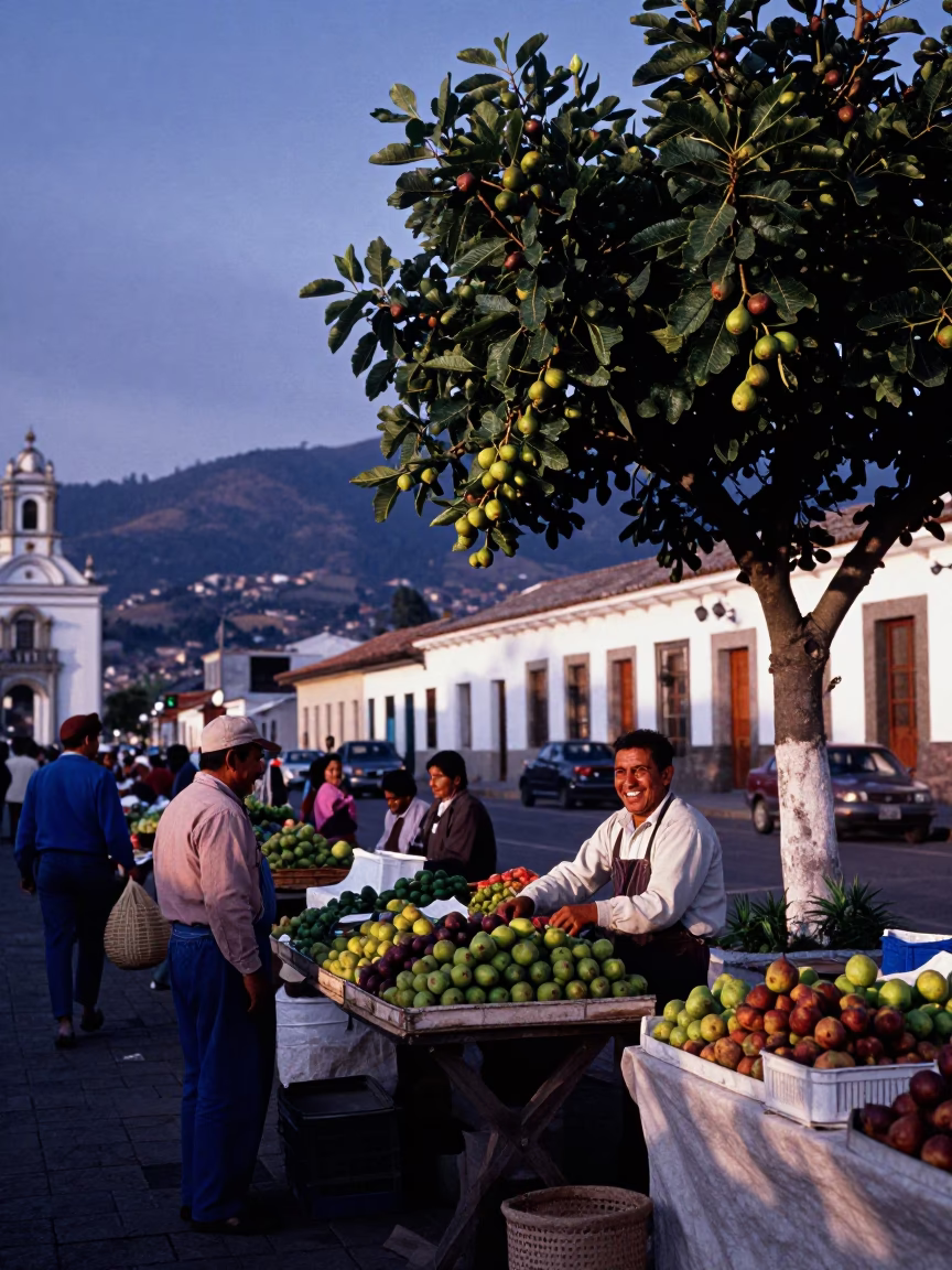 Market Scene in Quito at Nautical Dawn Light in in Quito, Ecuador