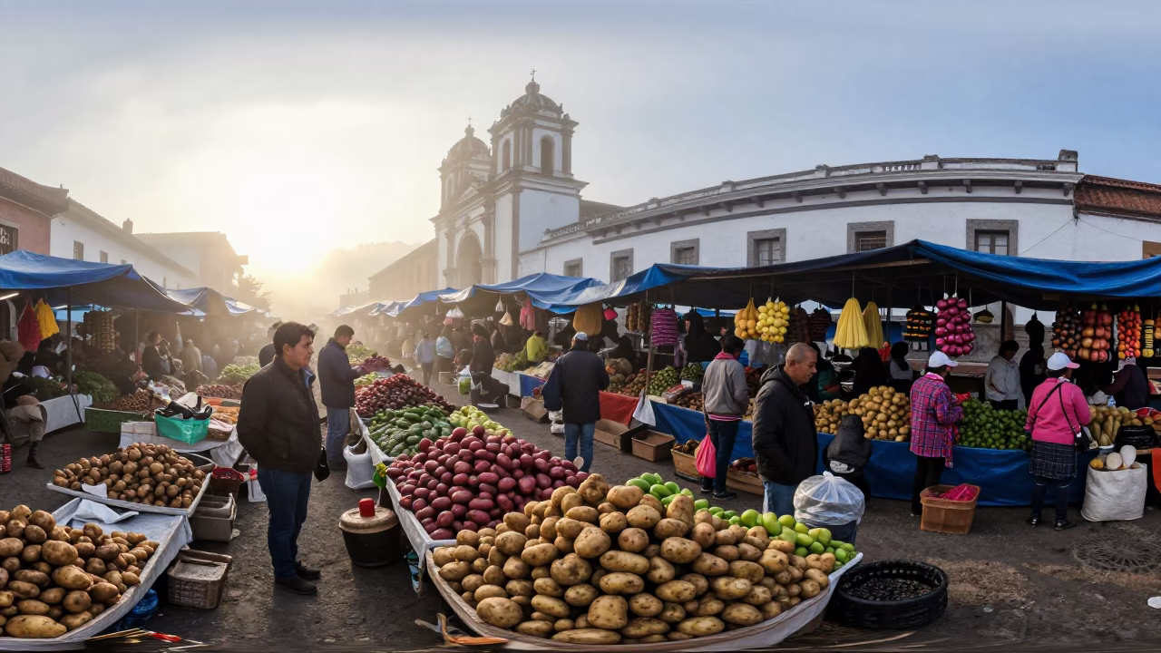 Market Scene in Quito at The Early Morning Light in in Quito, Ecuador