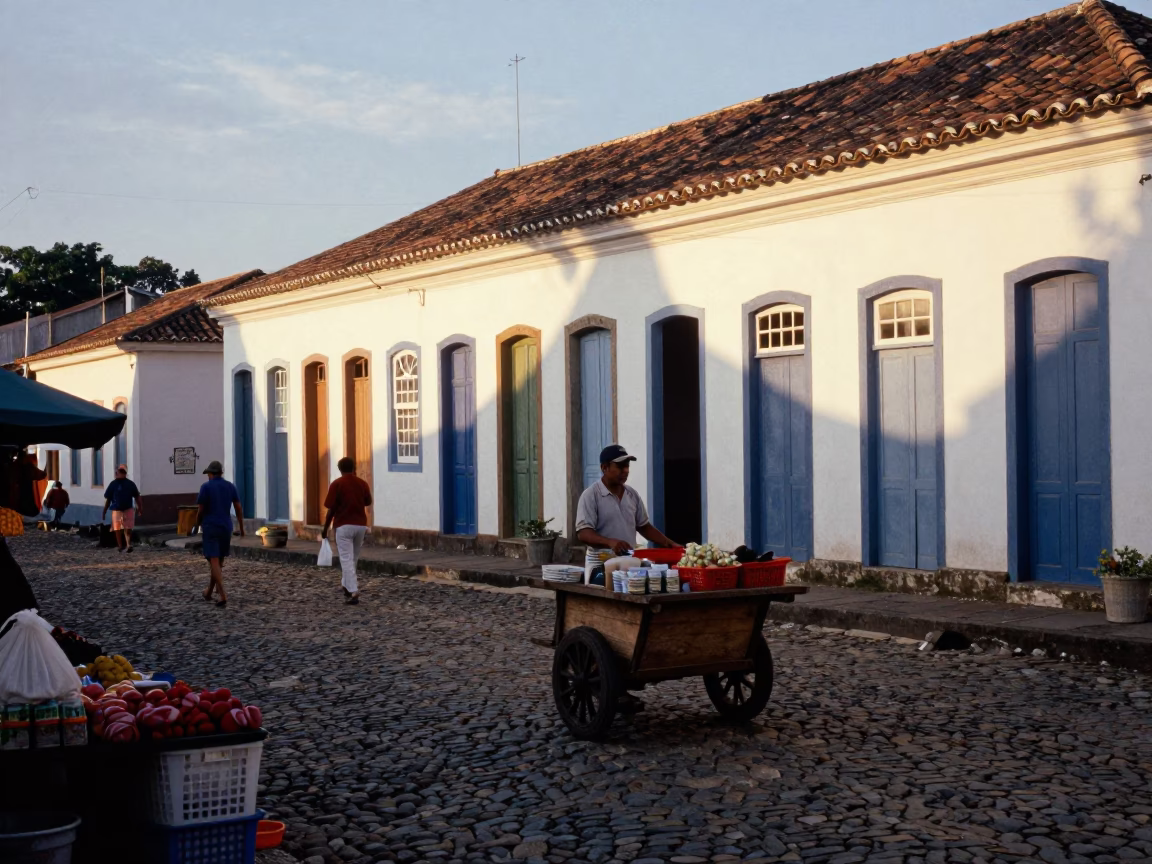 Market Scene in Salvador at As First Light Reaches The Scene in in Salvador, Brazil