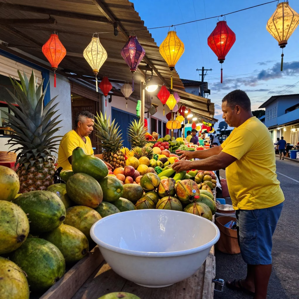 Market Scene in Salvador at Blue Hour in in Salvador, Brazil