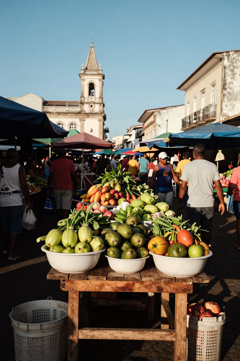 Market Scene in Salvador at Clear Late-afternoon Light in in Salvador, Brazil