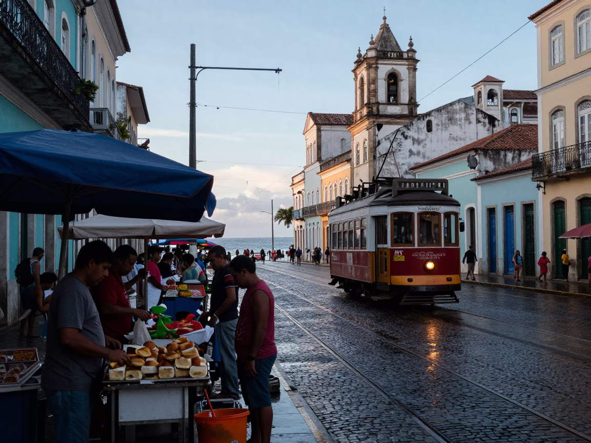 Market Scene in Salvador at Sunrise Light in in Salvador, Brazil