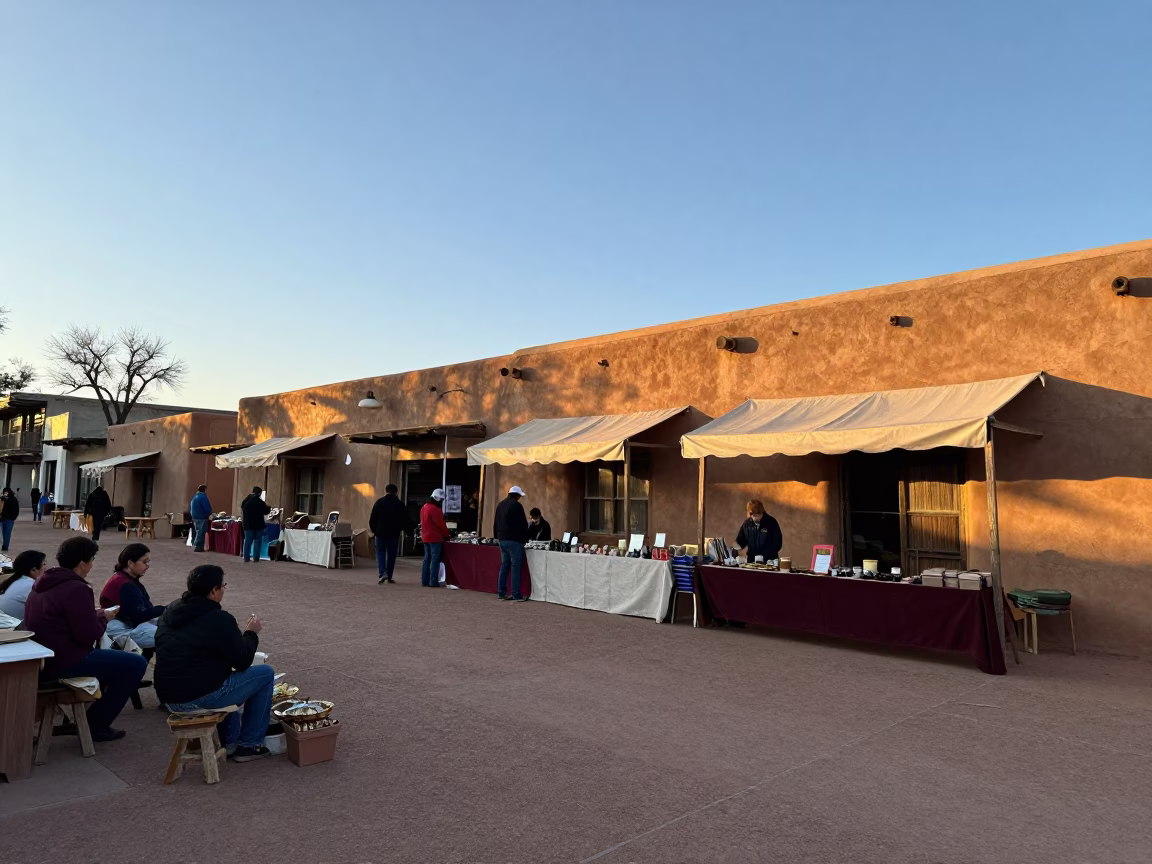 Market Scene in Santa Fe at As First Light Reaches The Scene in in Santa Fe, New Mexico, United States