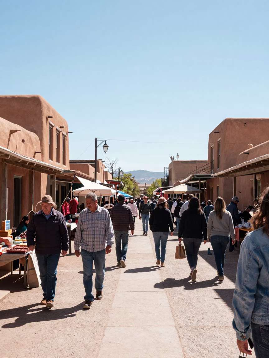 Market Scene in Santa Fe at Bright Midmorning Light in in Santa Fe, New Mexico, United States