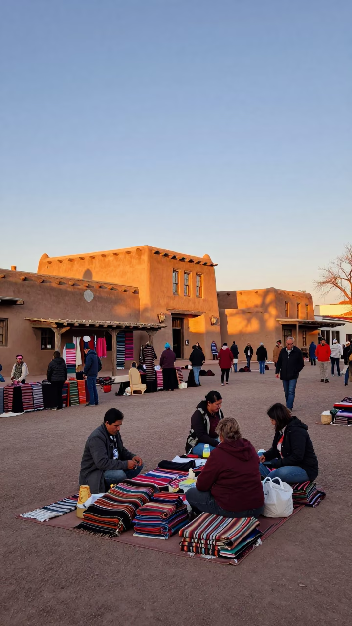 Market Scene in Santa Fe at First Light Of Dawn in in Santa Fe, New Mexico, United States