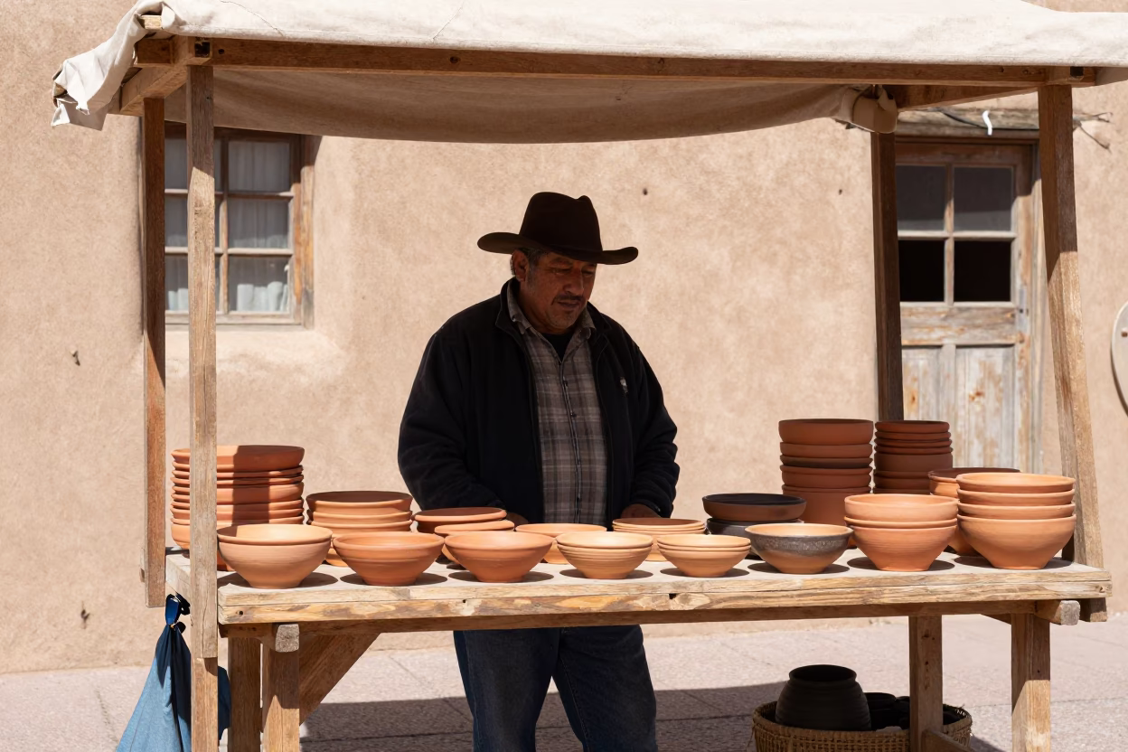 Market Scene in Santa Fe at The Flat Glare Of Noon Light in in Santa Fe, New Mexico, United States