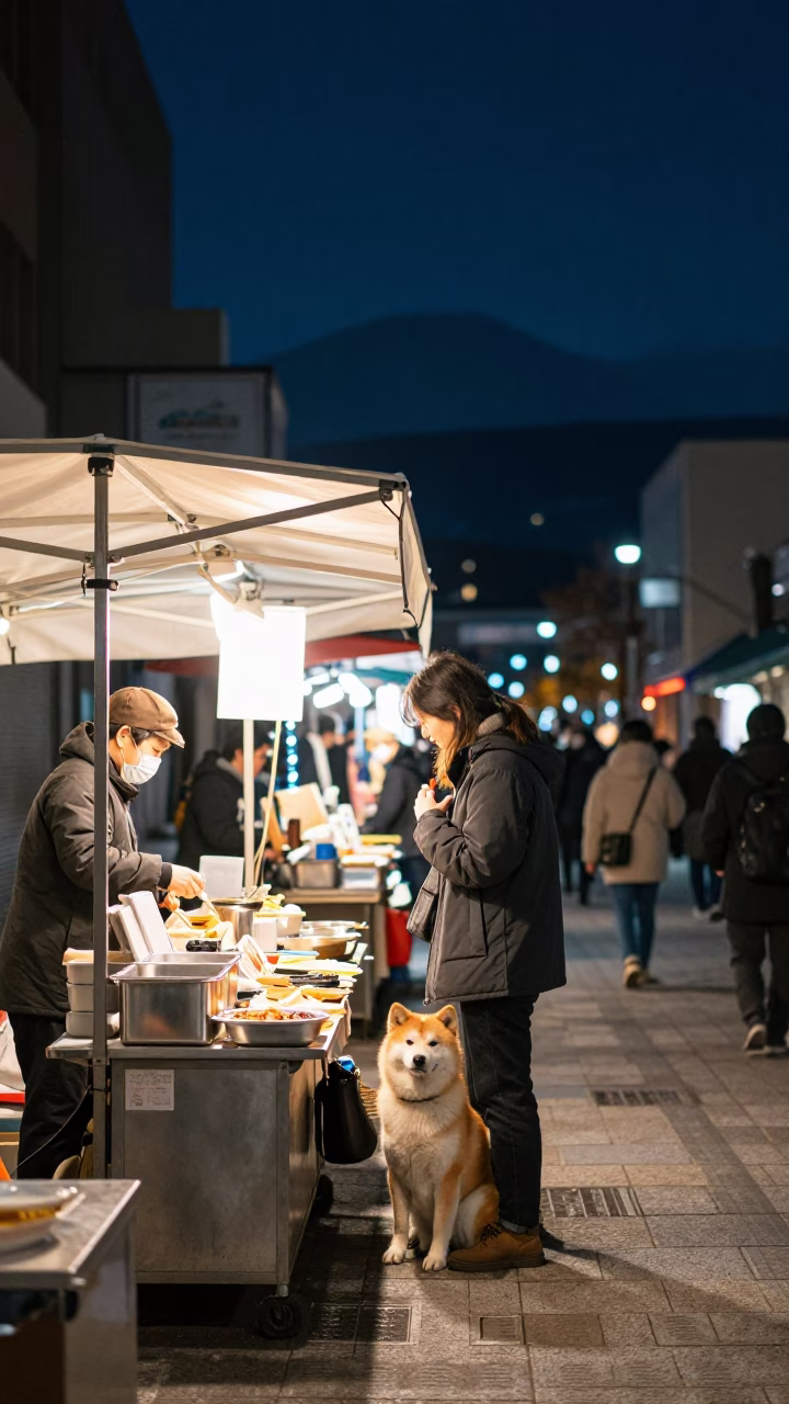 Market Scene in Sapporo at The Deepest Night Sky Light in in Sapporo, Japan