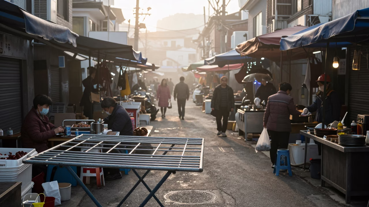 Market Scene in Seoul at As First Light Reaches The Scene in in Seoul, South Korea