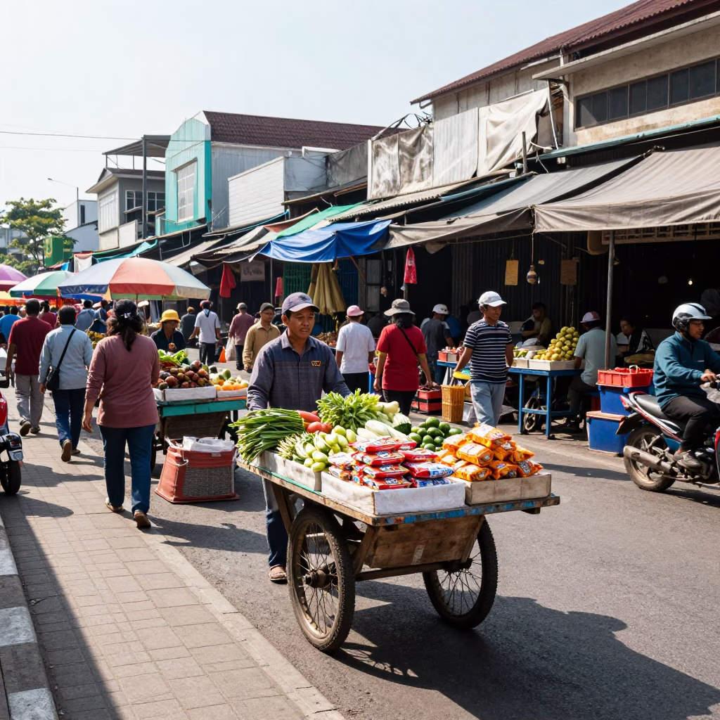 Market Scene in Surabaya at Bright Midmorning Light in in Surabaya, Indonesia