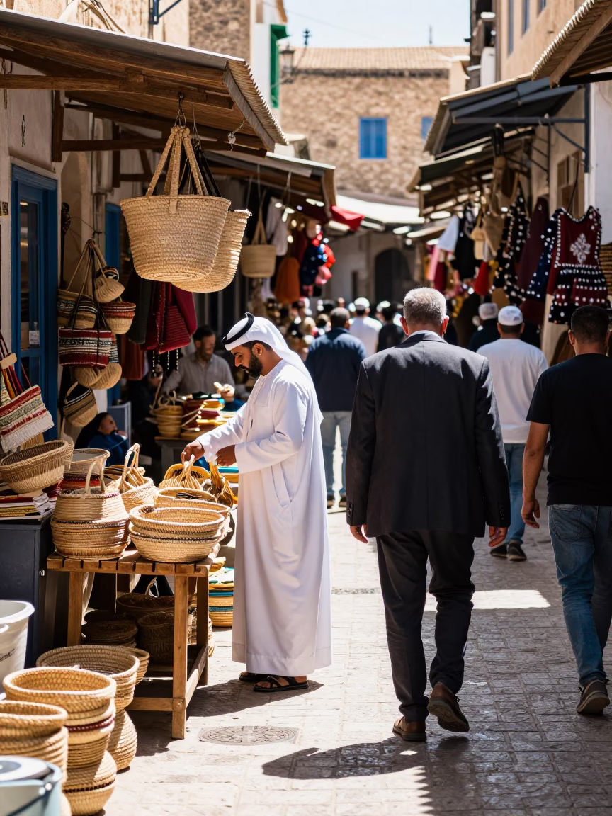 Market Scene in Tunis at Bright Midmorning Light in in Tunis, Tunisia