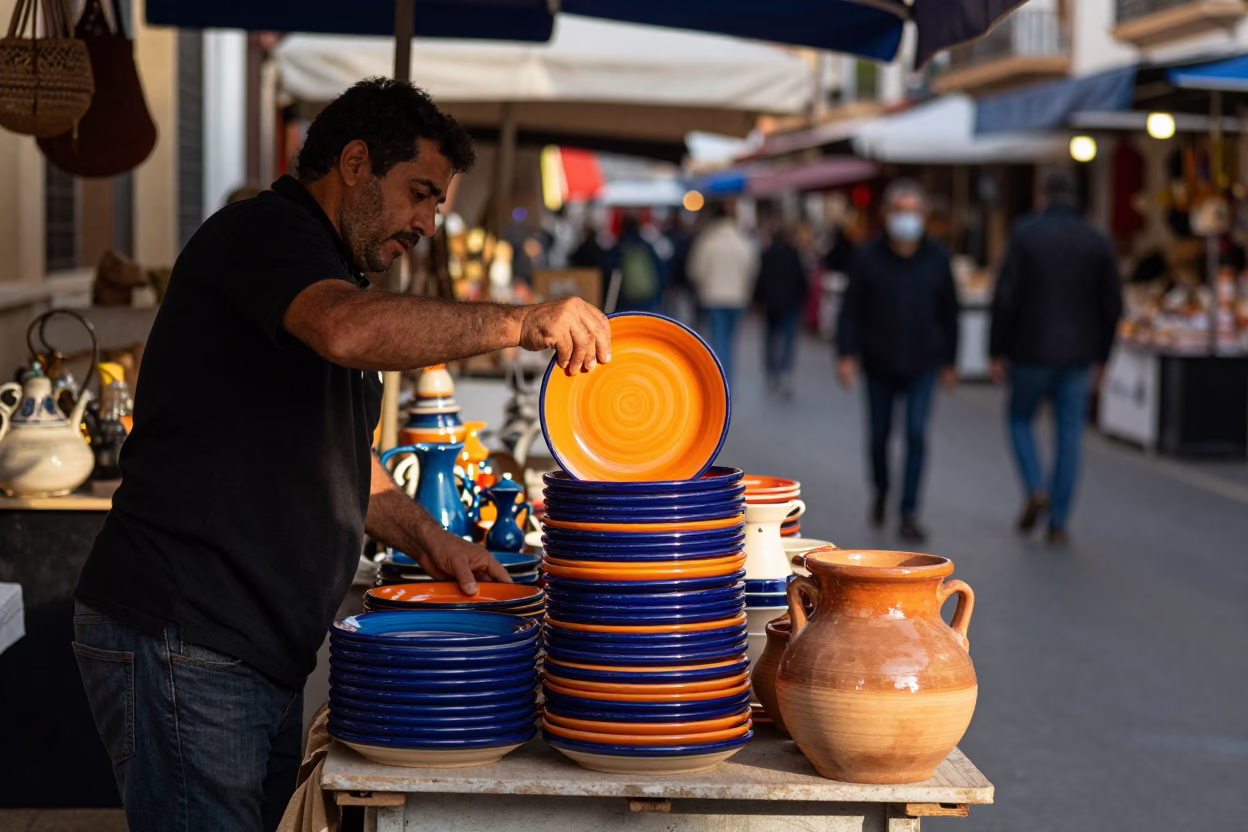 Market Scene in Valencia at Honeyed Evening Light in in Valencia, Spain
