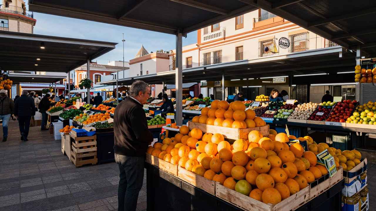 Market Scene in Valencia at The Early Morning Light in in Valencia, Spain