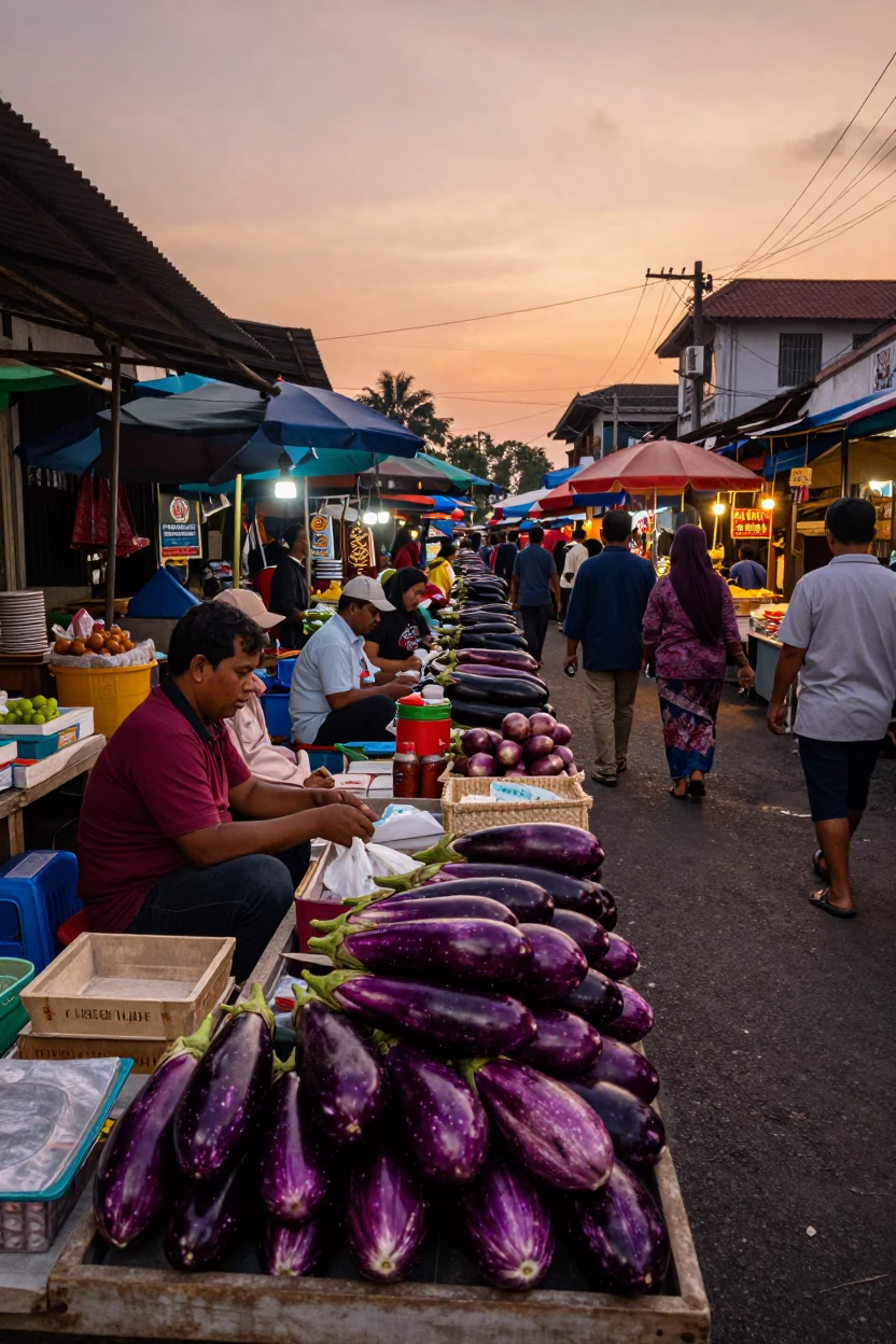 Market Scene in Yogyakarta at Copper-toned Light Before Dusk in in Yogyakarta, Indonesia