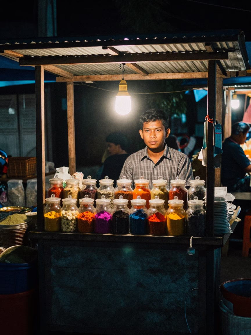 Market Scene in Yogyakarta at Deep In The Night Light in in Yogyakarta, Indonesia