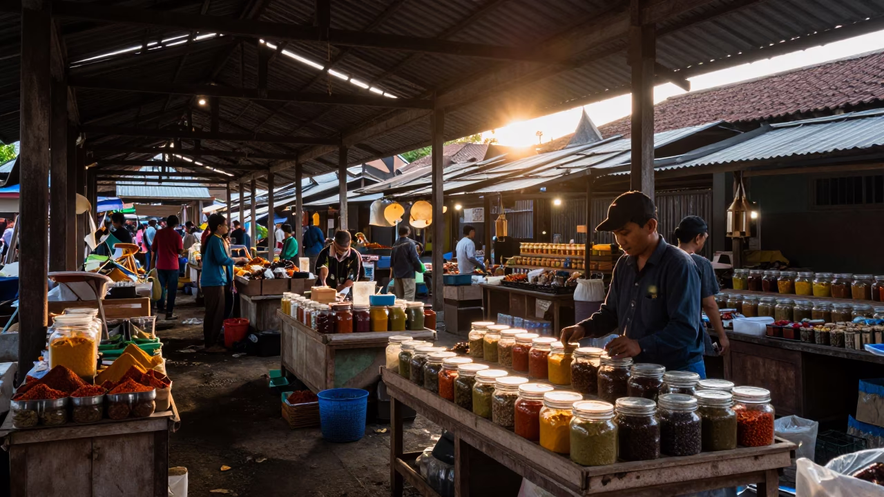 Market Scene in Yogyakarta at First Light Of Dawn in in Yogyakarta, Indonesia