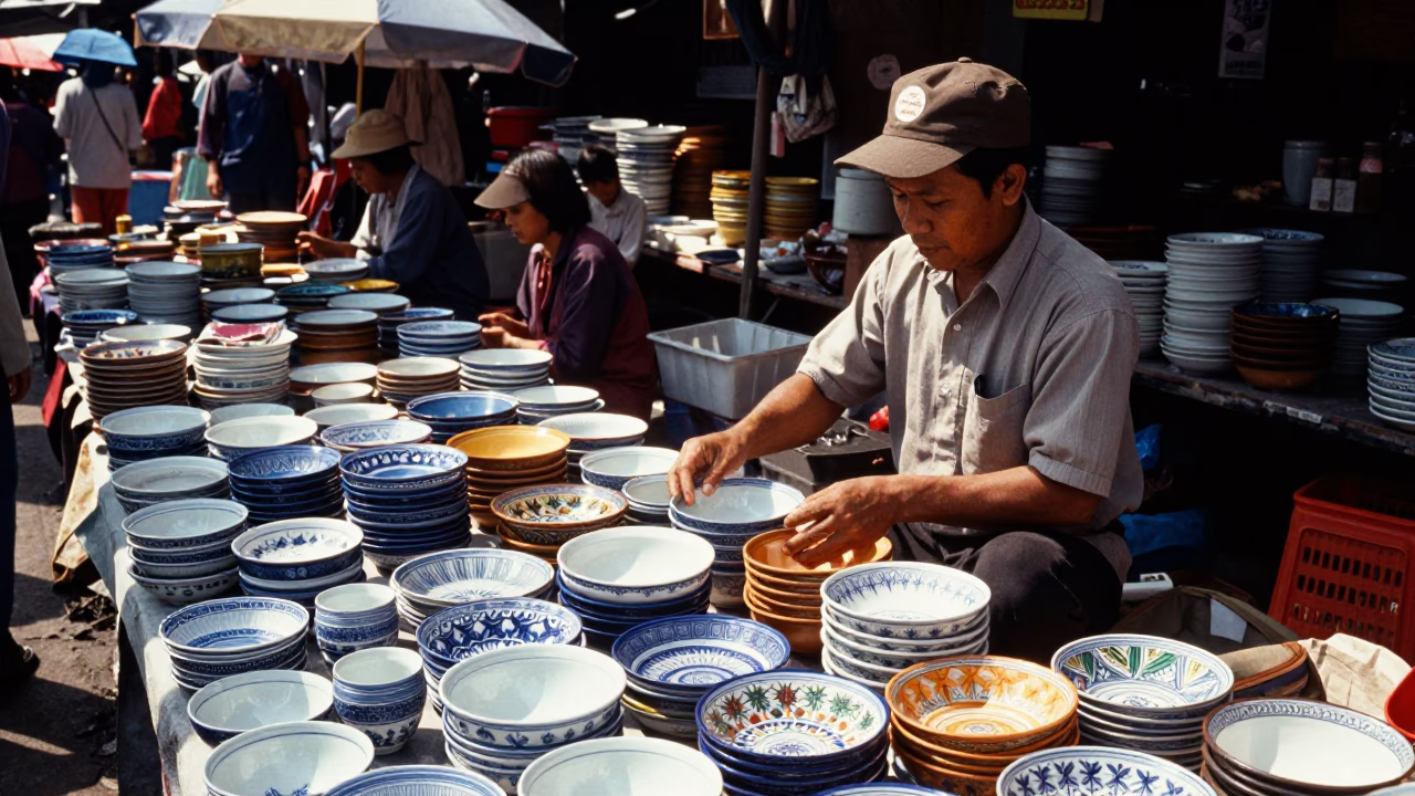 Market Scene in Yogyakarta at The Flat Glare Of Noon Light in in Yogyakarta, Indonesia