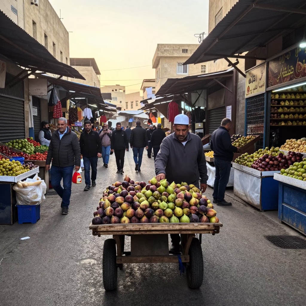 Market Scene just after sunrise in Alexandria in in Alexandria, Egypt