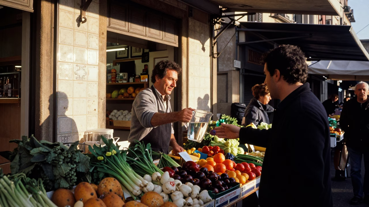 Market Scene just after sunrise in Barcelona in in Barcelona, Spain