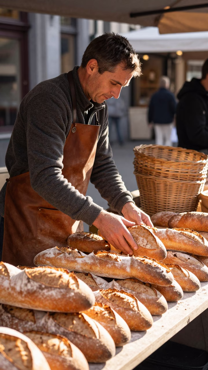 Market Scene just after sunrise in Brussels in in Brussels, Belgium
