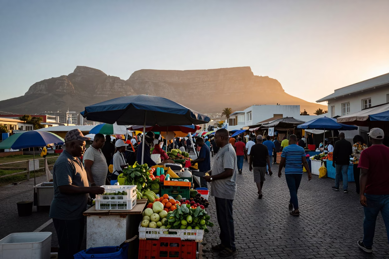 Market Scene just after sunrise in Cape Town in in Cape Town, South Africa