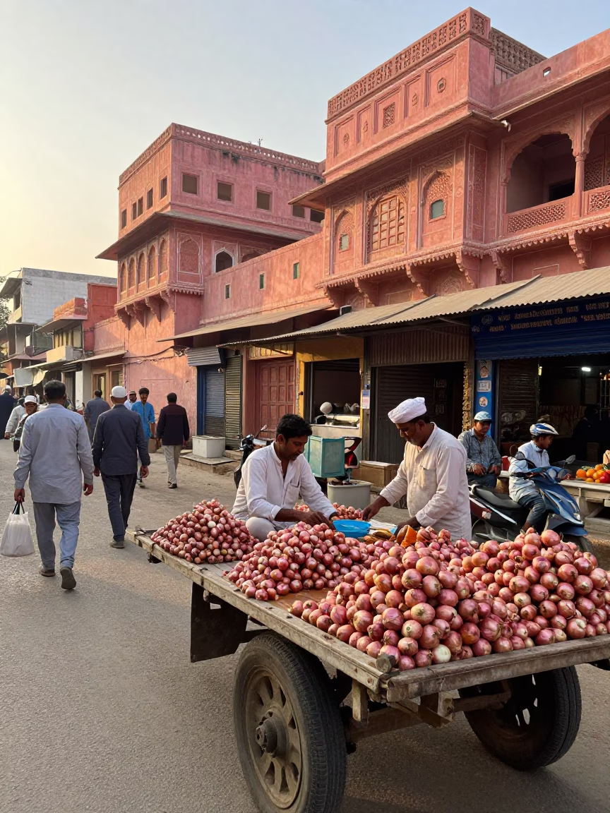 Market Scene just after sunrise in Jaipur in in Jaipur, India
