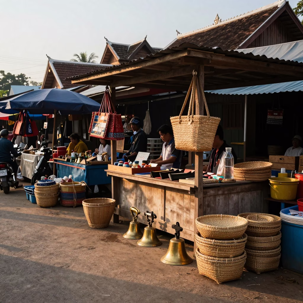 Market Scene just after sunrise in Luang Prabang in in Luang Prabang, Laos