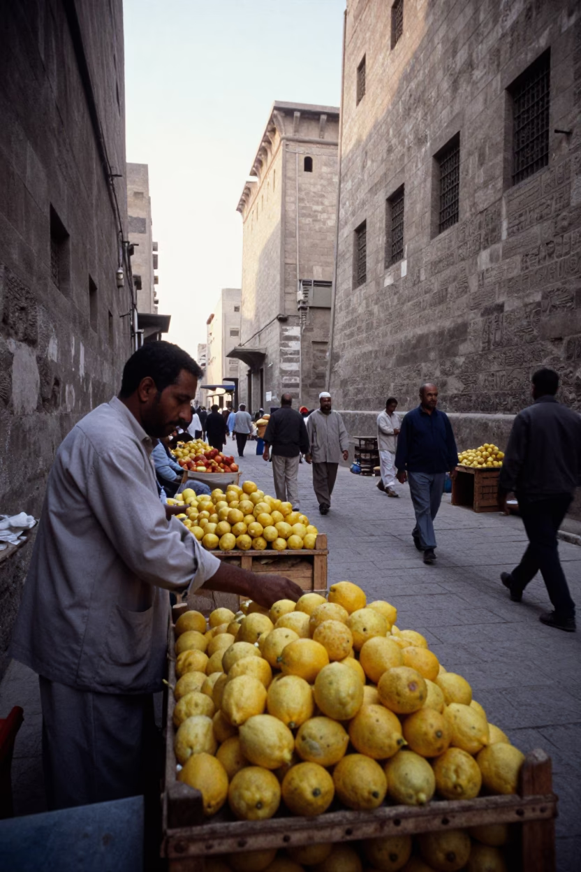 Market Scene just after sunrise in Luxor in in Luxor, Egypt