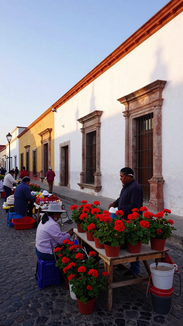 Market Scene just after sunrise in Oaxaca in in Oaxaca, Mexico