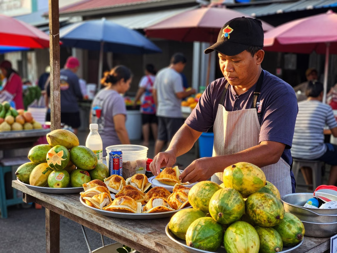 Market Scene just after sunrise in Phuket in in Phuket, Thailand