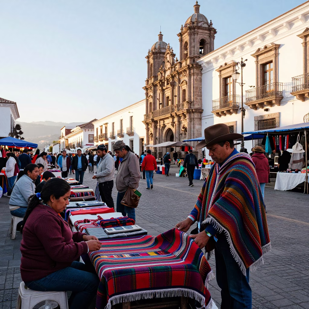 Market Scene just after sunrise in Quito in in Quito, Ecuador