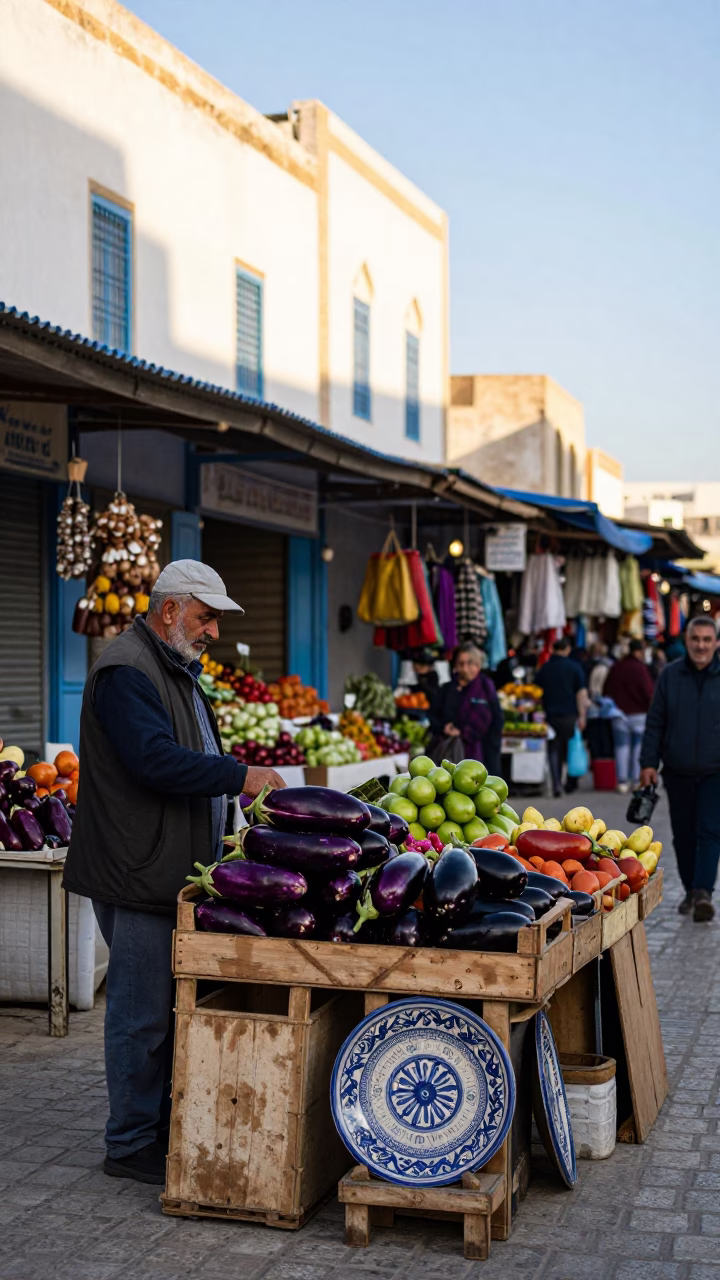Market Scene just after sunrise in Tunis in in Tunis, Tunisia