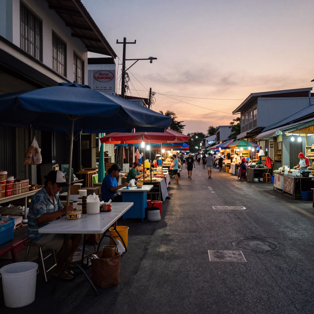 Market Setup in Phuket at The Still Hours Before Dawn Light in in Phuket, Thailand