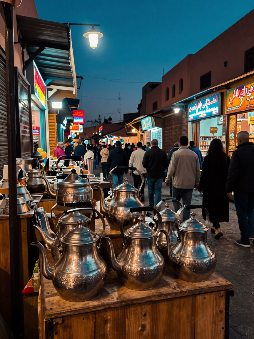 Market Stall after dark in Marrakech in in Marrakech, Morocco