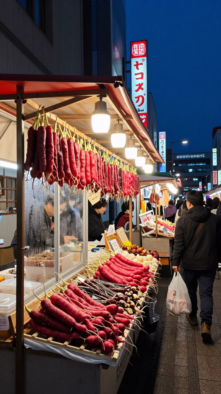 Market Stall after dark in Sapporo in in Sapporo, Japan