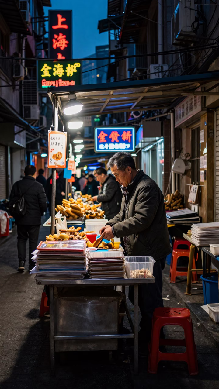Market Stall after dark in Shanghai in in Shanghai, China