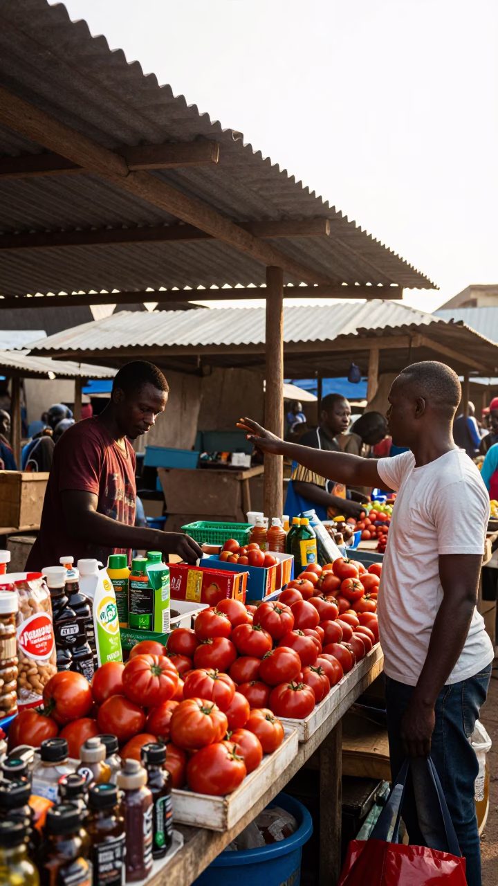 Market Stall at As First Light Reaches The Scene in Accra in in Accra, Ghana