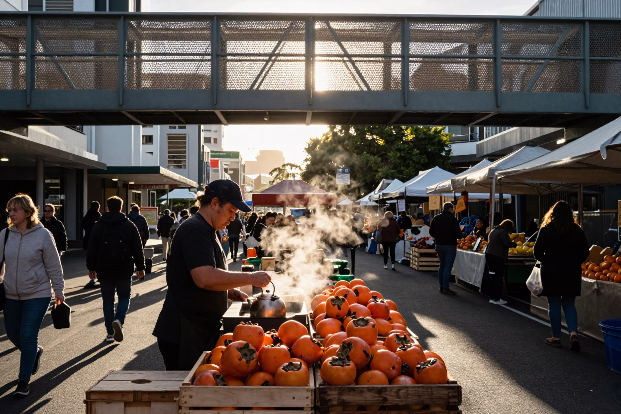 Market Stall at As First Light Reaches The Scene in Auckland in in Auckland, New Zealand