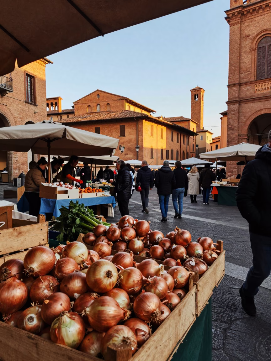 Market Stall at As First Light Reaches The Scene in Bologna in in Bologna, Italy