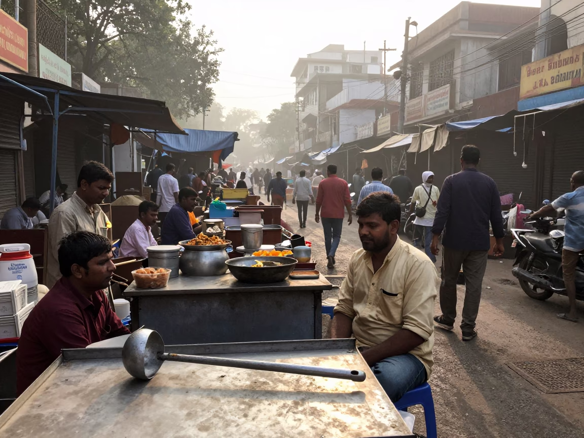 Market Stall at As First Light Reaches The Scene in Delhi in in Delhi, India