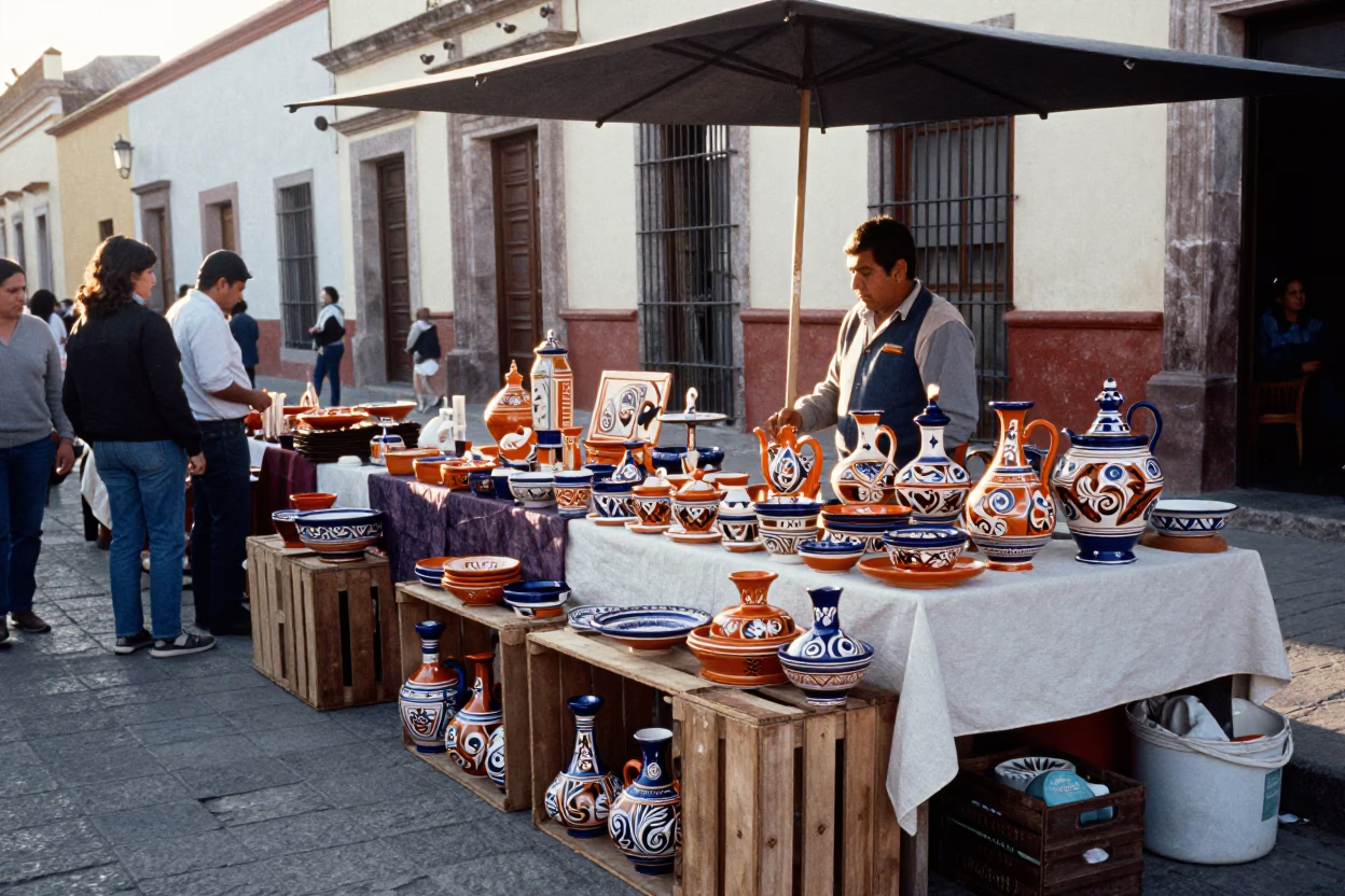 Market Stall at As First Light Reaches The Scene in Oaxaca in in Oaxaca, Mexico