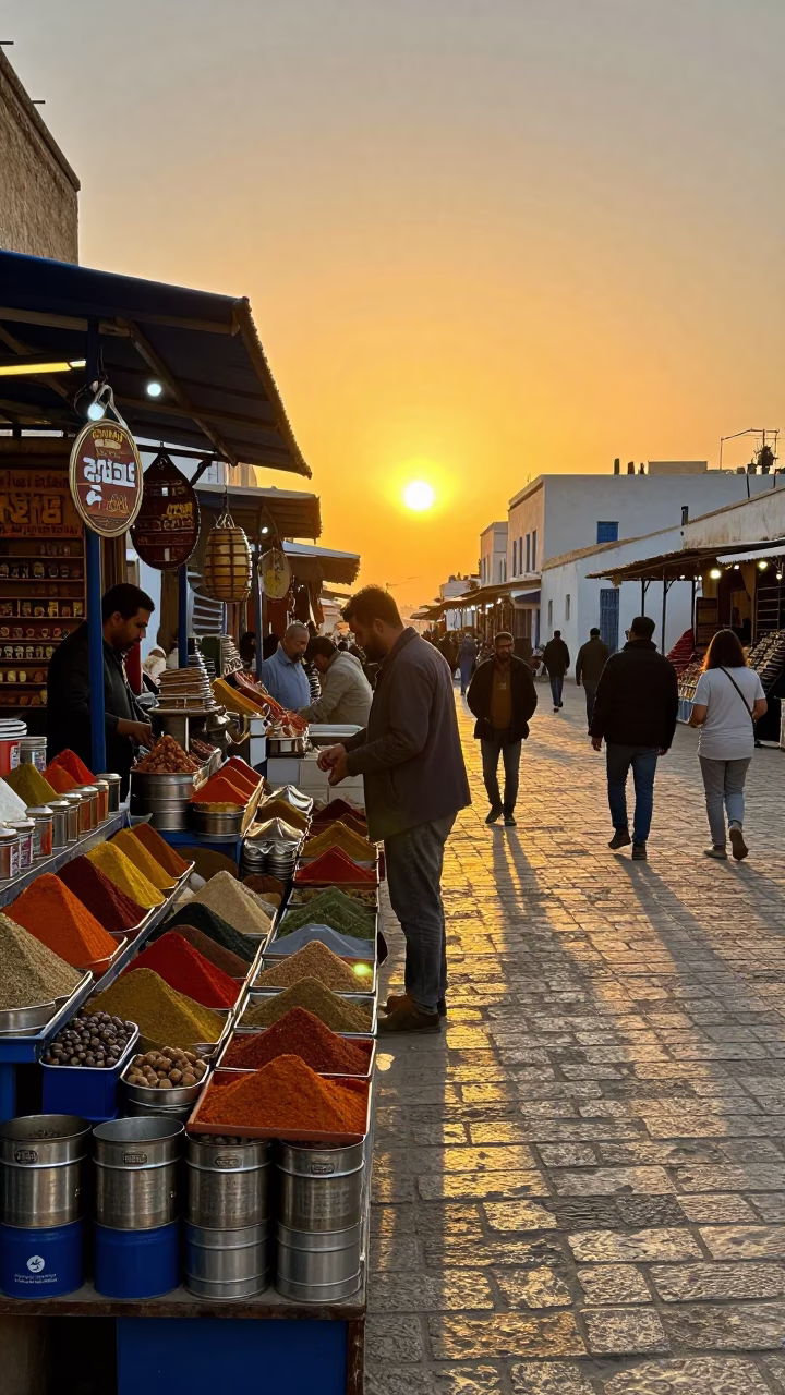 Market Stall at As The Sun Drops Toward The Horizon in Tunis in in Tunis, Tunisia