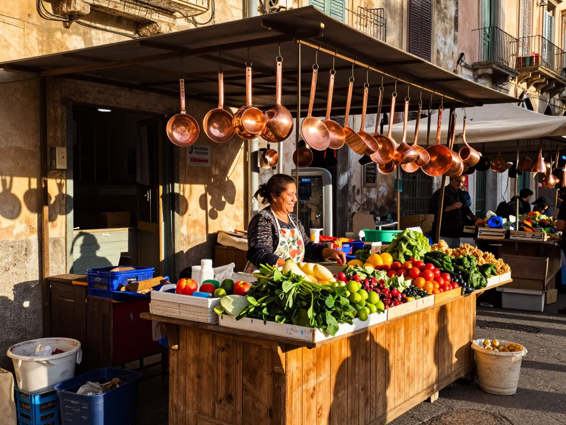 Market Stall at Clear Late-afternoon Light in Palermo in in Palermo, Italy