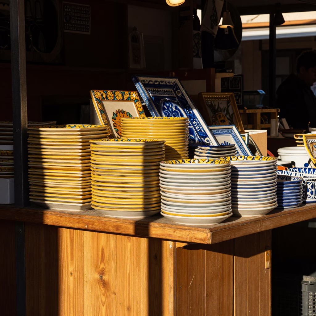 Market Stall at Clear Late-afternoon Light in Valencia in in Valencia, Spain