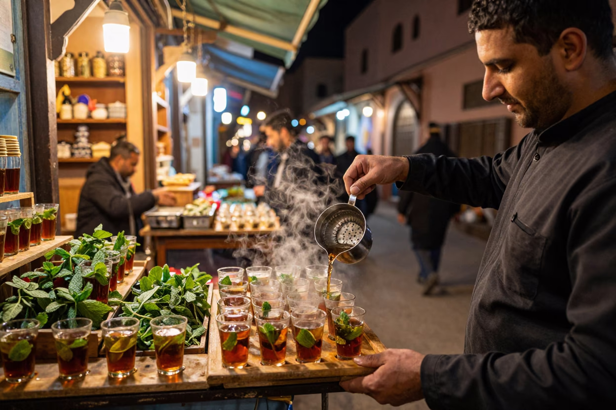 Market Stall at Deep In The Night Light in Marrakech in in Marrakech, Morocco