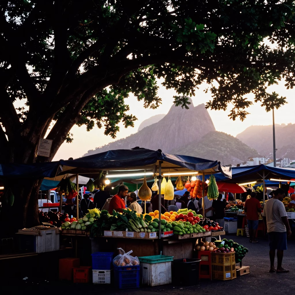 Market Stall at First Light Of Dawn in Rio De Janeiro in in Rio de Janeiro, Brazil